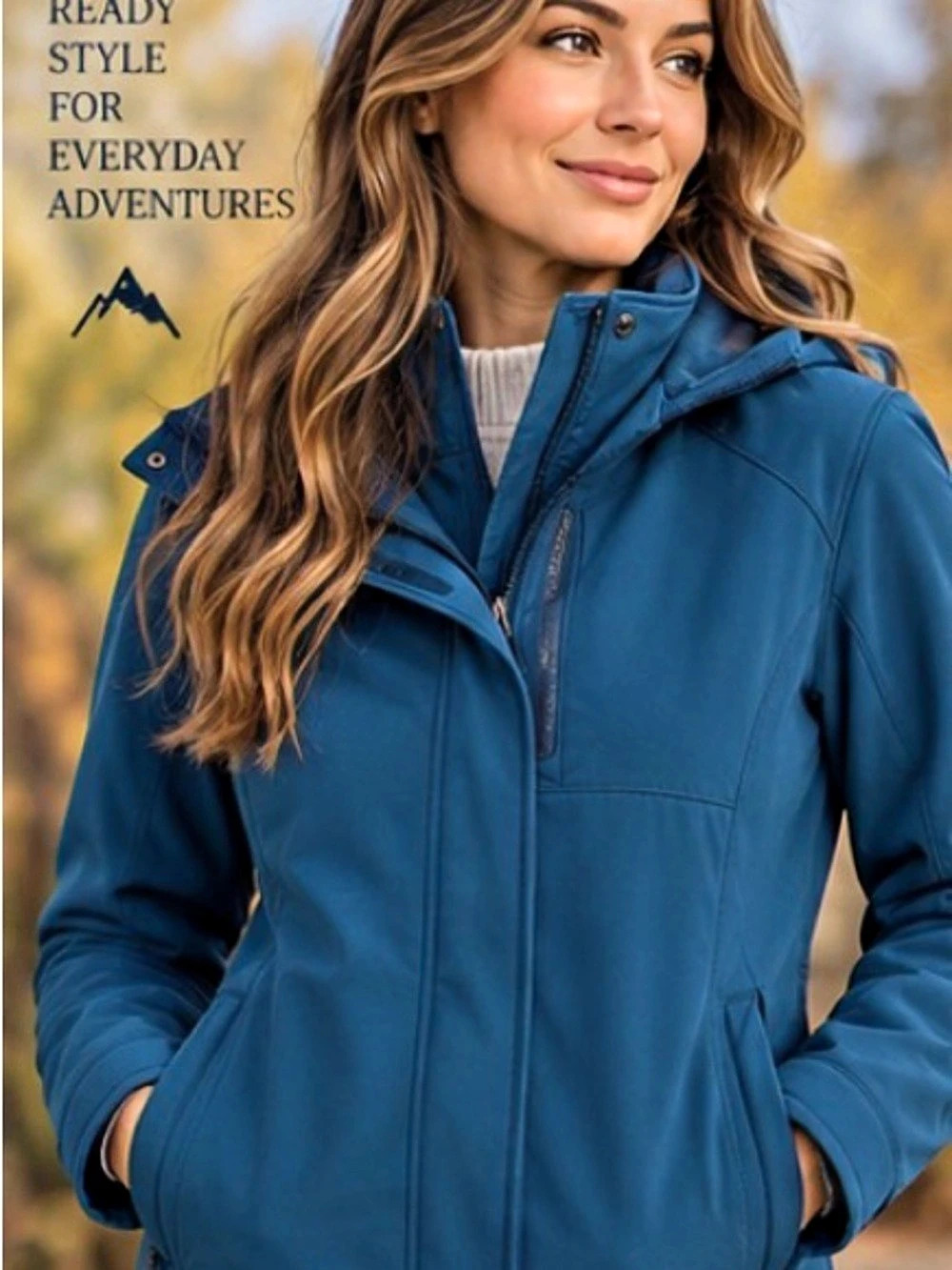 23” ptpAIVA Women's Weather-Resistant Jacket Hooded Blue Large Like New